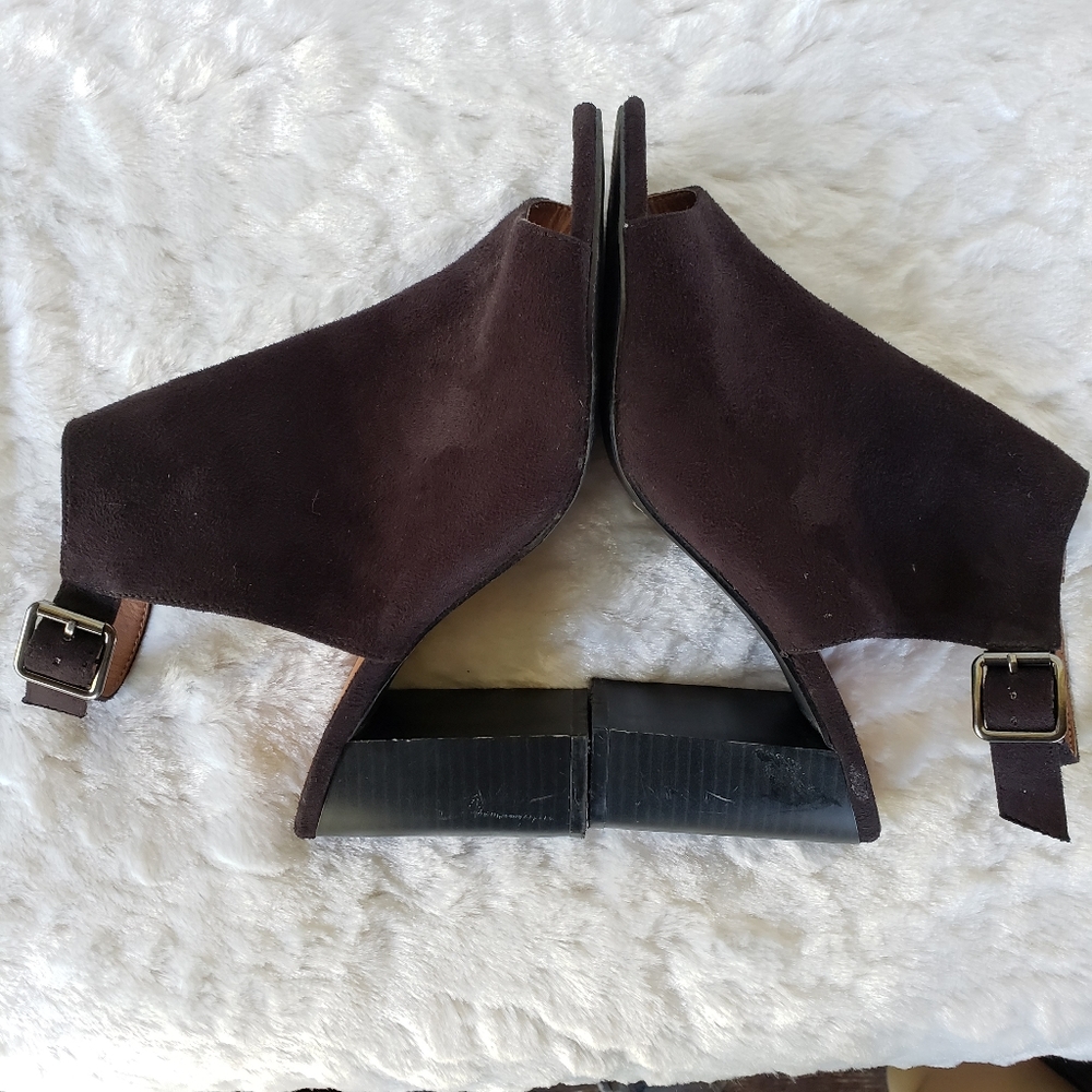 Faux Suede Black Peep Toe Block Heel Mule - Picture 4 of 10